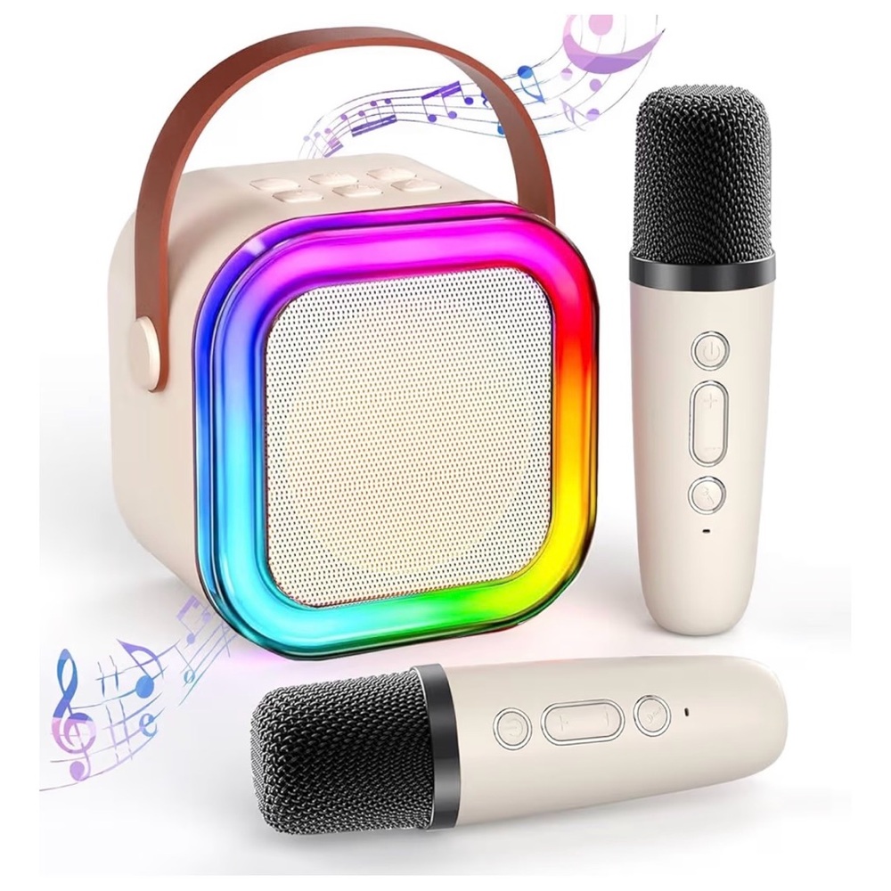 Portable Bluetooth Karaoke with Microphones - Cream and Black
